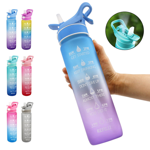 1000ML Plastic Spray Water Bottle Scrub Bounce Cover Straw Space Cup Sports Water Bottle-Diamond Deluxe Outlet