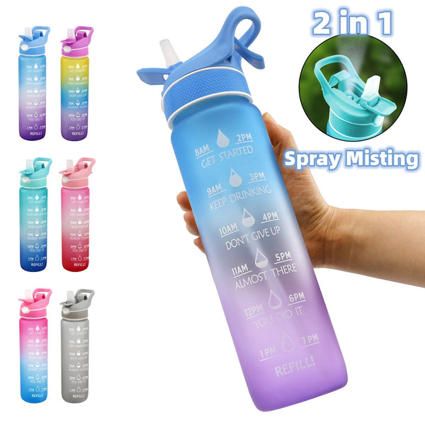 1000ML Plastic Spray Water Bottle Scrub Bounce Cover Straw Space Cup Sports Water Bottle-Diamond Deluxe Outlet