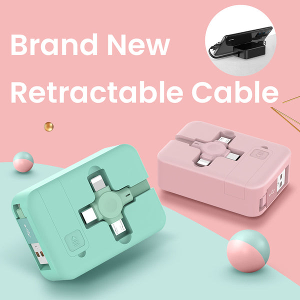 4 In 1 Retractable USB Cable Creative Macaron Type C Micro Cable For I Phone With Phone Stand Charging Data Cable Line Storage Box-Diamond Deluxe Outlet