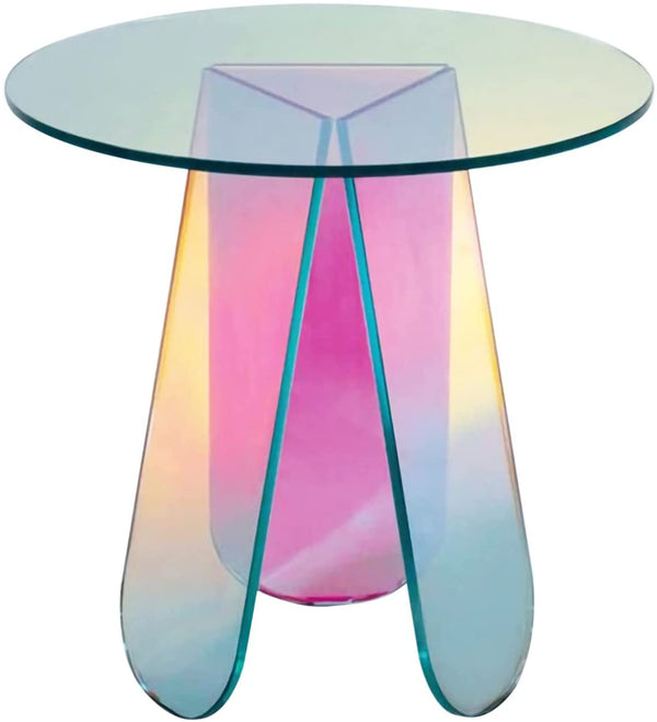 Acrylic Rainbow Color Coffee Table, Iridescent Glass End Table Round Side Table Modern Accent TV Table for Living Bed Room Decoration,small,Amazon Banned-Diamond Deluxe Outlet