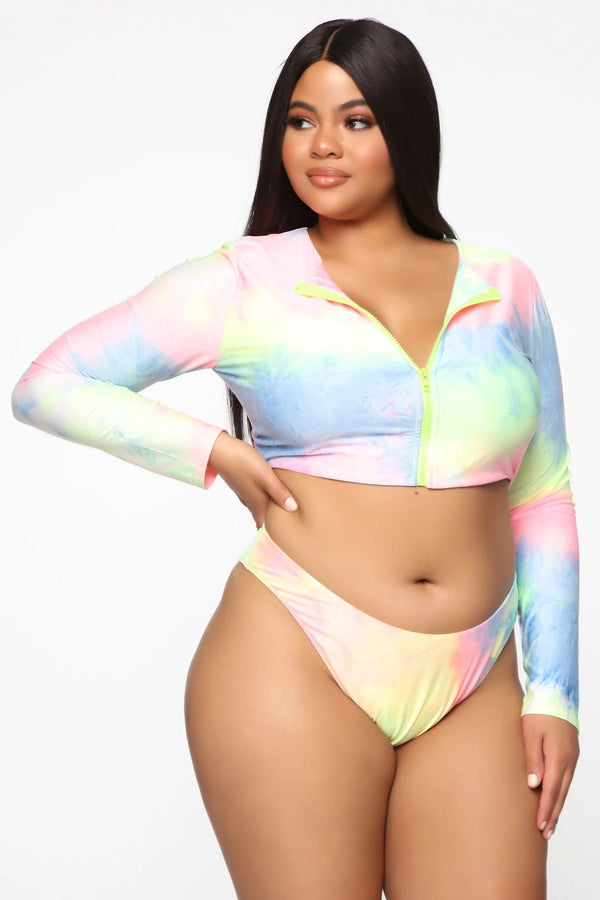 Bikini Long Sleeve Zipper Swimsuit Plus Size Colorful Sexy Plus Size Swimsuit-Diamond Deluxe Outlet