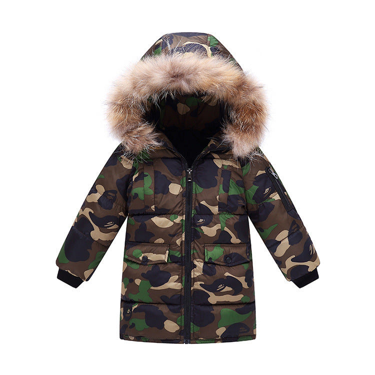 Children's Down And Wadded Jacket Camouflage Fur Collar Detachable Thickened Warm-Diamond Deluxe Outlet