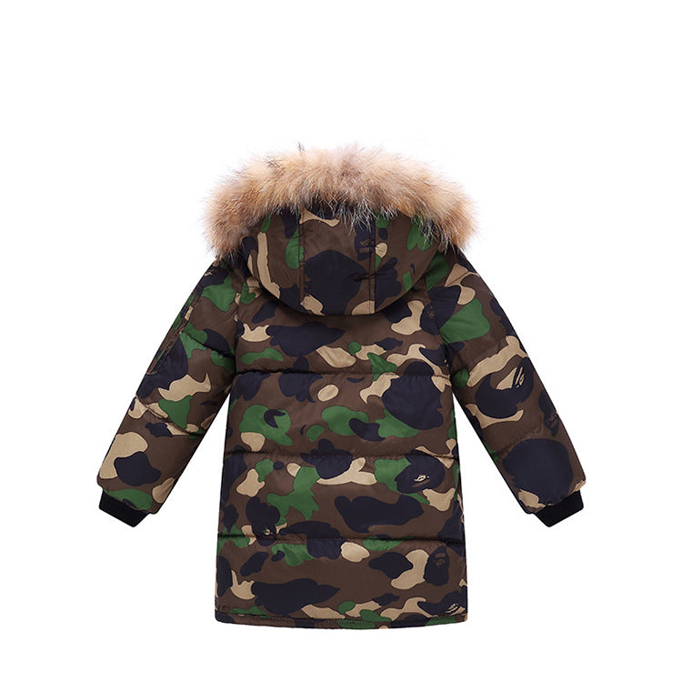 Children's Down And Wadded Jacket Camouflage Fur Collar Detachable Thickened Warm-Diamond Deluxe Outlet
