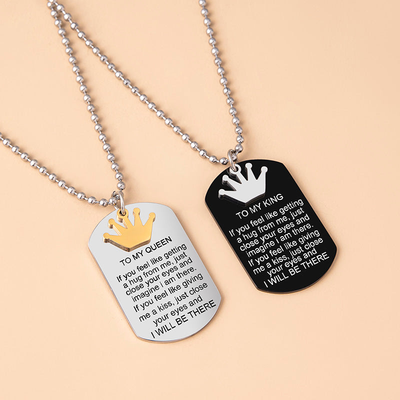 Crown Charms Couple Necklace To My King Queen Inspirational Pendants Necklaces Stainless Steel Jewelry-Diamond Deluxe Outlet