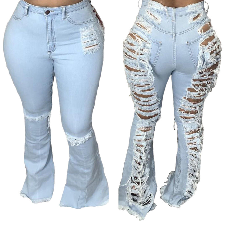 Fashion Trendy Unique Jeans Stretch Plus Size Bell-bottom Pants-Diamond Deluxe Outlet