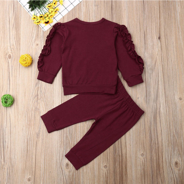 Newborn Baby Boys Girls Ruffles Jumper Solid Long Sleeve Sweatshirt Tops Pants Infant Kids 2Pcs Outfits Clothes Set Fall Clothes-Diamond Deluxe Outlet