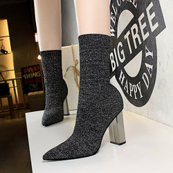 Short tube women's boots metal heel thick heels high heels-Diamond Deluxe Outlet