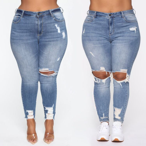 Stretch Ripped Women Plus Size Jeans-Diamond Deluxe Outlet