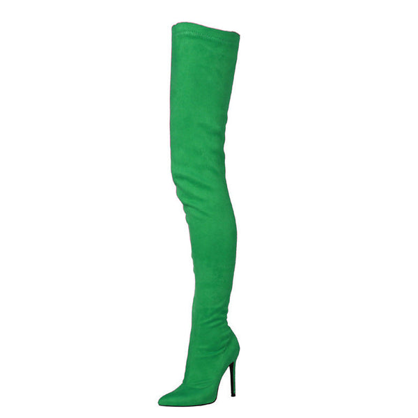 Stretch Suede Pointed Toe Over-the-knee Boots For Women-Diamond Deluxe Outlet