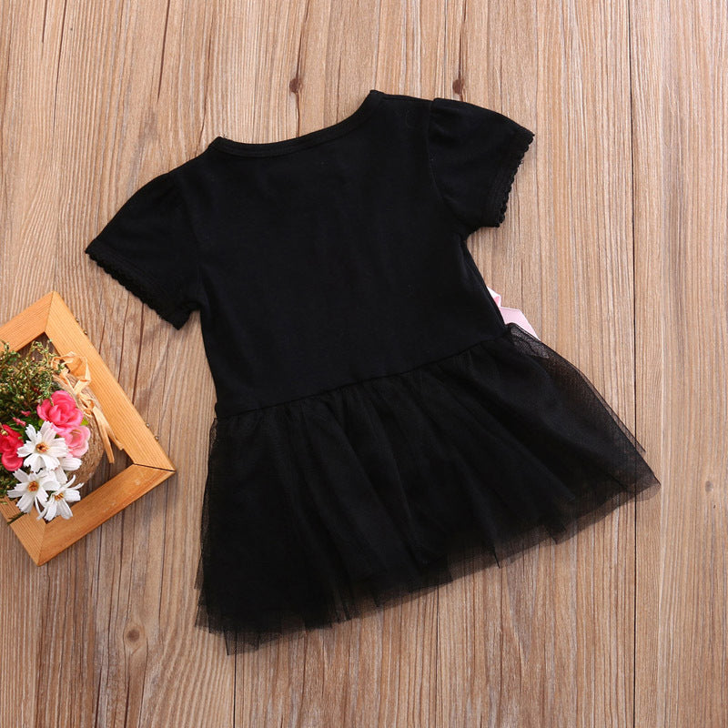 Toddler Girls Clothing Outfit Little Black Dress Short Sleeve Princess Onesie With A Bow 6-24 Months-Diamond Deluxe Outlet