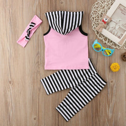 Toddler Kids Baby Girl 1T-6T Hoodie Top Pants Striped Leggings Headband Outfit Clothes-Diamond Deluxe Outlet