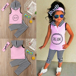 Toddler Kids Baby Girl 1T-6T Hoodie Top Pants Striped Leggings Headband Outfit Clothes-Diamond Deluxe Outlet
