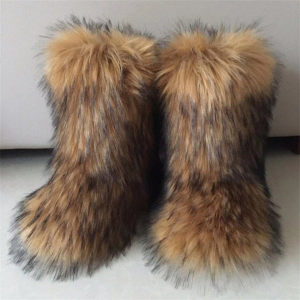 Raccoon Dog Fox Fur Fur Snow Boots-Diamond Deluxe Outlet