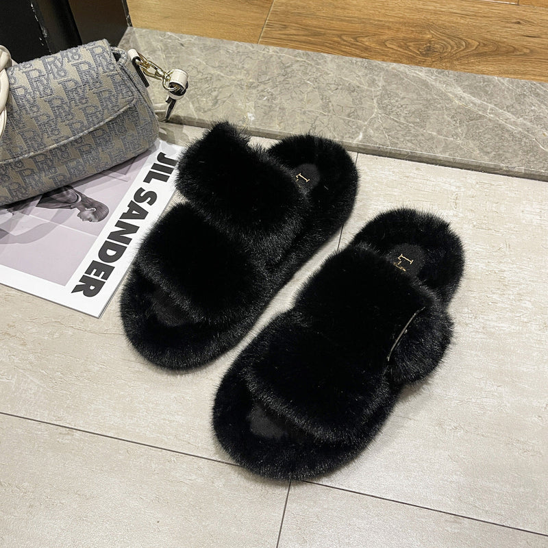 Women's Slippers With Thick Bottom Furry Slippers For Wearing Outside Home-Diamond Deluxe Outlet